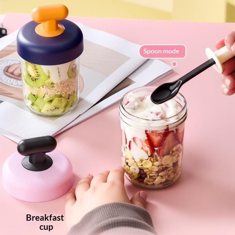 High Value Transparent Glass Oat Cup With Lid And Spoon Good Sealing With Scale Multicolor Optional Breakfast Cup