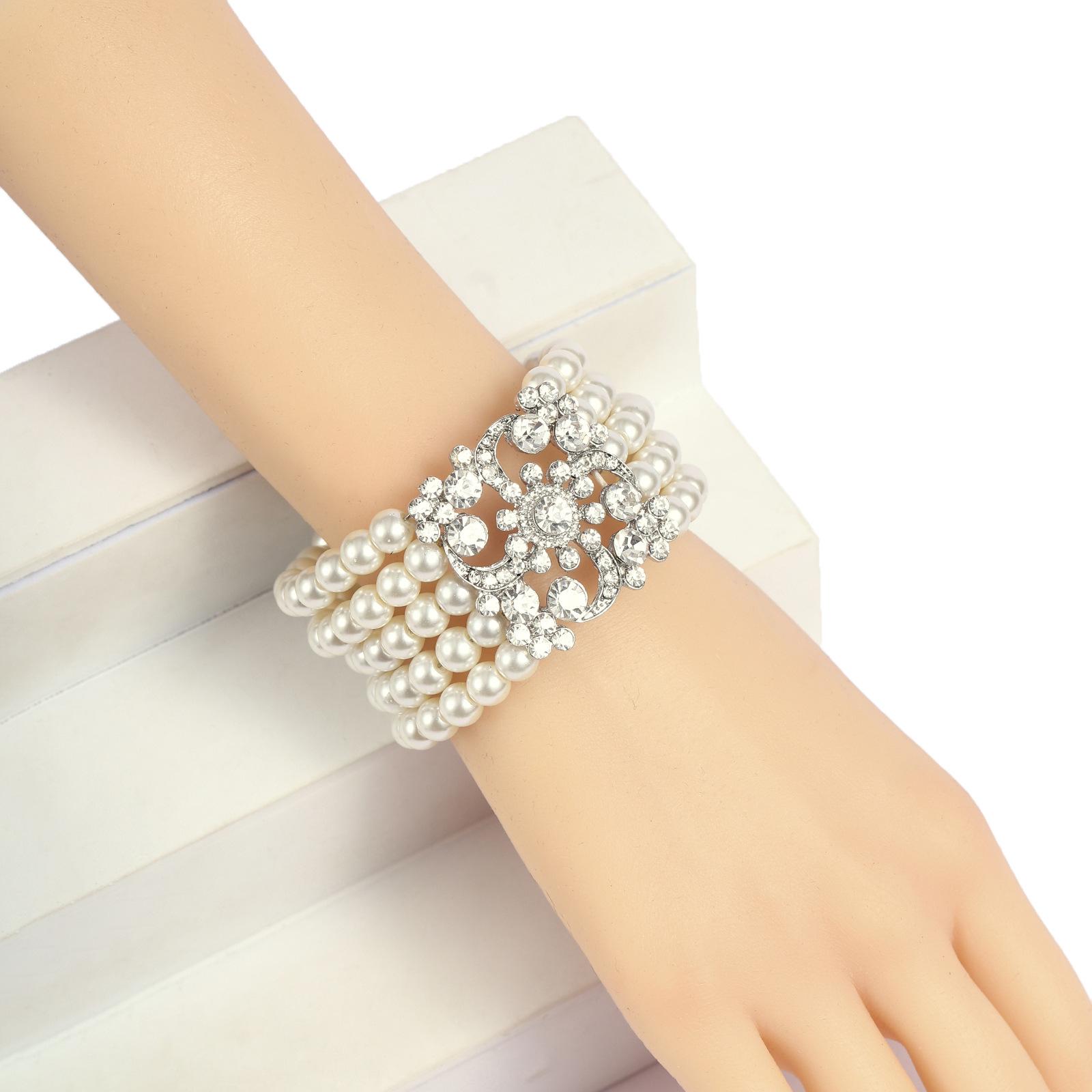 Retro multi-layer pearl diamond bracelet pearl bracelet European and American temperament evening dress versatile bracelet