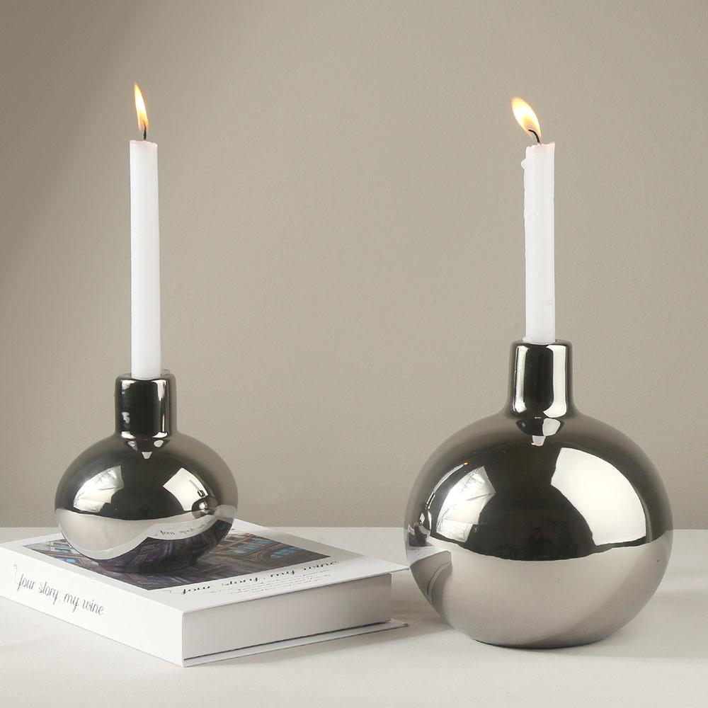 Gold and Silver European Luxury Dining Table Ornaments Candlelight Dinner Candlestick Living Room Home Modern Ceramic Decoration