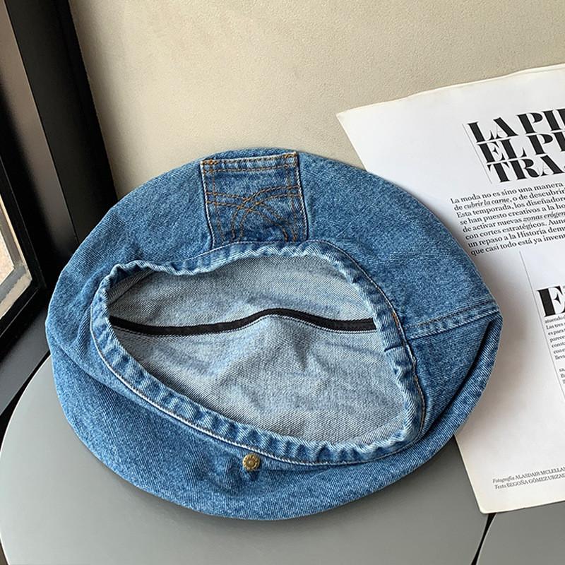 Washed Trendy Denim Beret Hat For Women And Men In Retro Design With Embroidery Unique