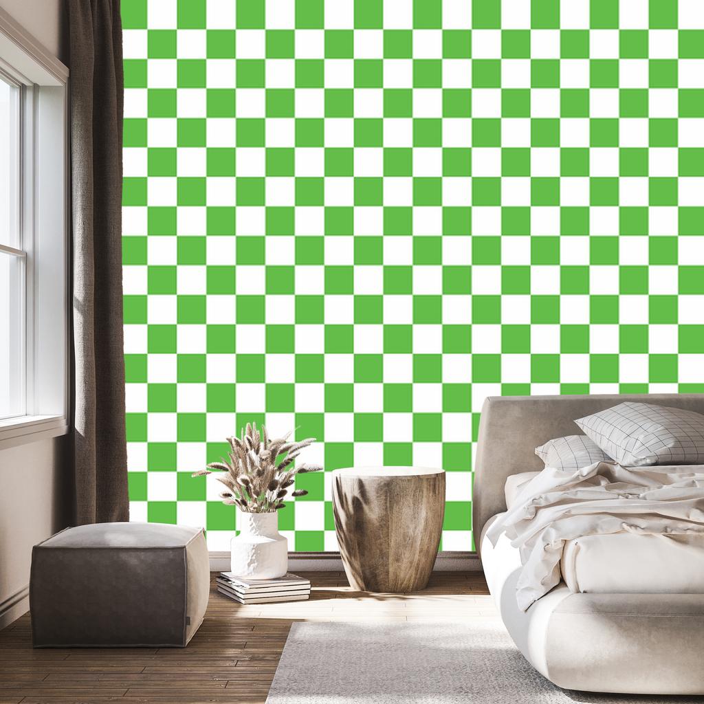 Checkerboard Wallpaper White and Green for Living Room and Bedroom 50x1000