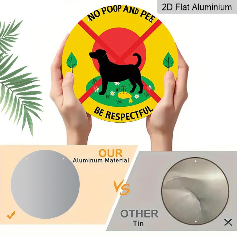 2D Flat 1pc, 8x8 in, "No Poop and Pee Be Respectful" Round Aluminum Metal Sign, Yellow with Red Border & Dog Silhouette, Ideal for Patio, Porch