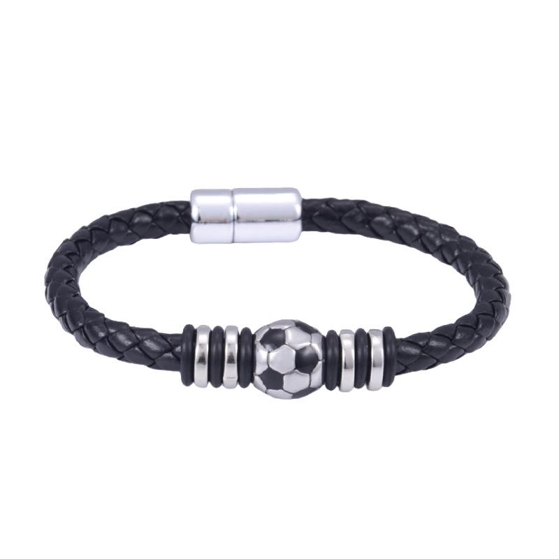 

Мужской браслет из титановой стали и кожи, посвященный чемпионату мира по футболу, с магнитной застежкой 7.5 inches