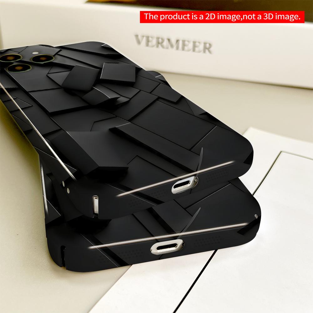 2DFlat Black Geometric Fragment Design Phone Case All inclusive film hard phone case, compatible with iPhone 18 Pro Max 17 16 15 14 13 12 11