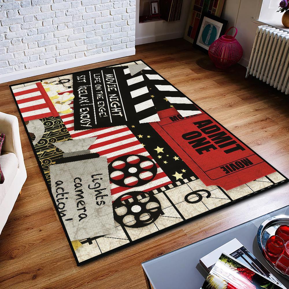 Retro Fashion Tickets Movie Night Time Anti-Slip Kitchen Bedroom Handmade Tufted Rug Carpet Living Room Entrance Decoration