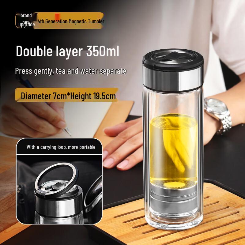 MINGHUI Magnetic Tea Separation Double-Layer Glass Cup