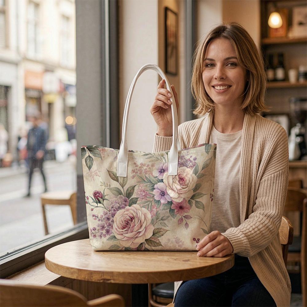 Vintage Floral Women's Tote Bag Casual Daily Shoulder Handbag for Shopping Travel
