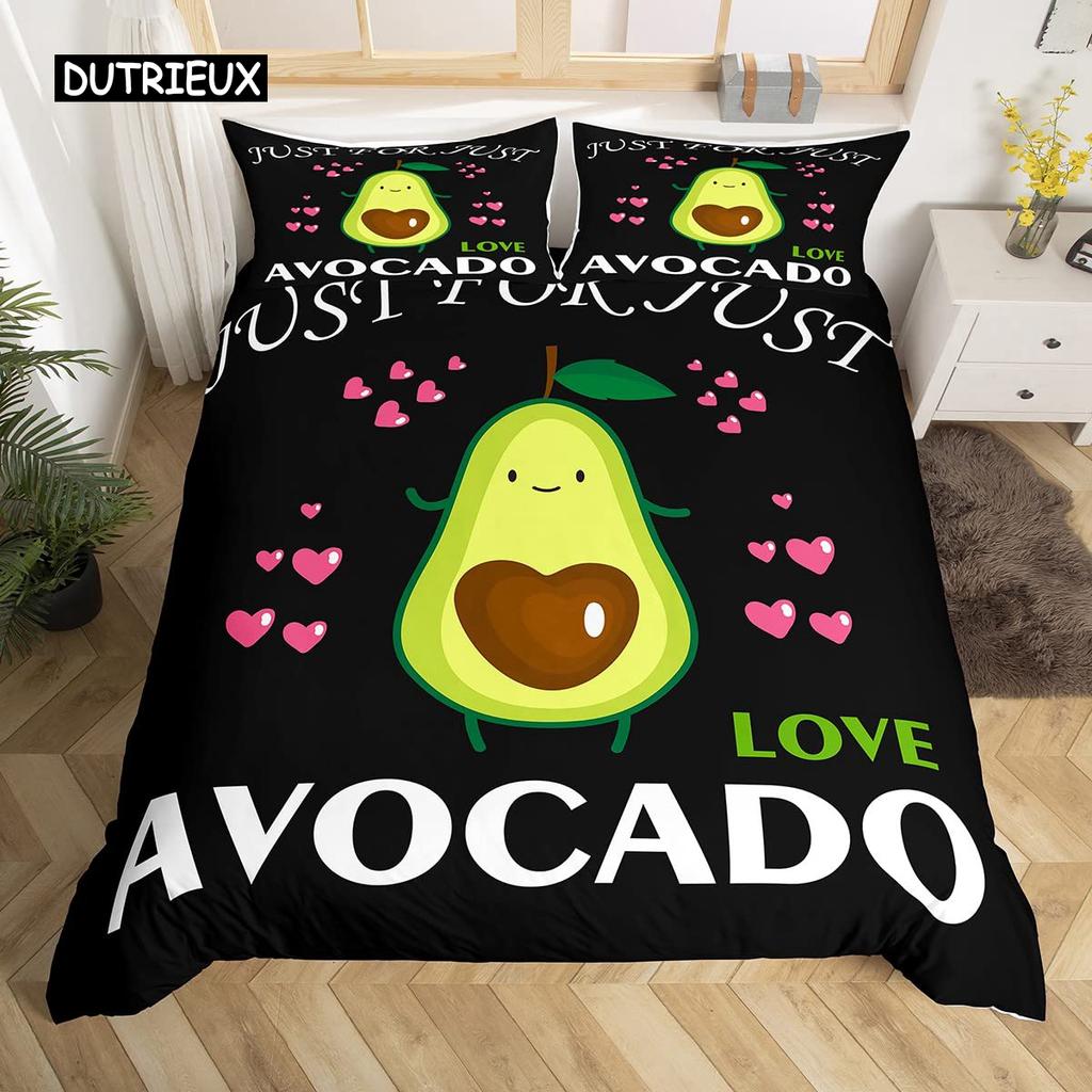Avocado-Bettbezug-Set für Kinder, Kawaii-Bettwäsche-Set, süße Früchte, Bettbezug, Zwillingsgröße, tropischer botanischer Cartoon-Bettbezug