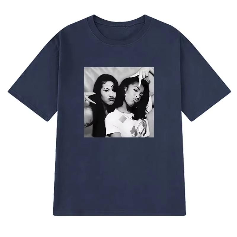 Fashion Aaliyah N Selena Graphic Tee Cotton Unisexs Unisexs Tshirt Y2k Streetwear