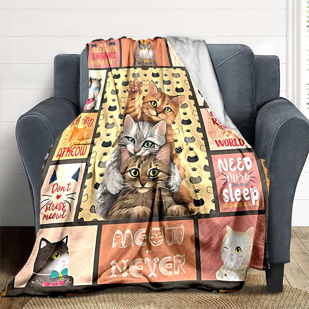 1pc Cat-themed posters Blanket - Perfect Gift for Birthdays, Christmas & Halloween- Soft, Warm & Versatile yy250909192