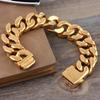 32mm Wasserdicht Goldfarbe Edelstahl Metall am Handgelenk Armbänder für Mann Kettenglied Cuban Link Hip Hop Armband Armreif Schmuck Männer
