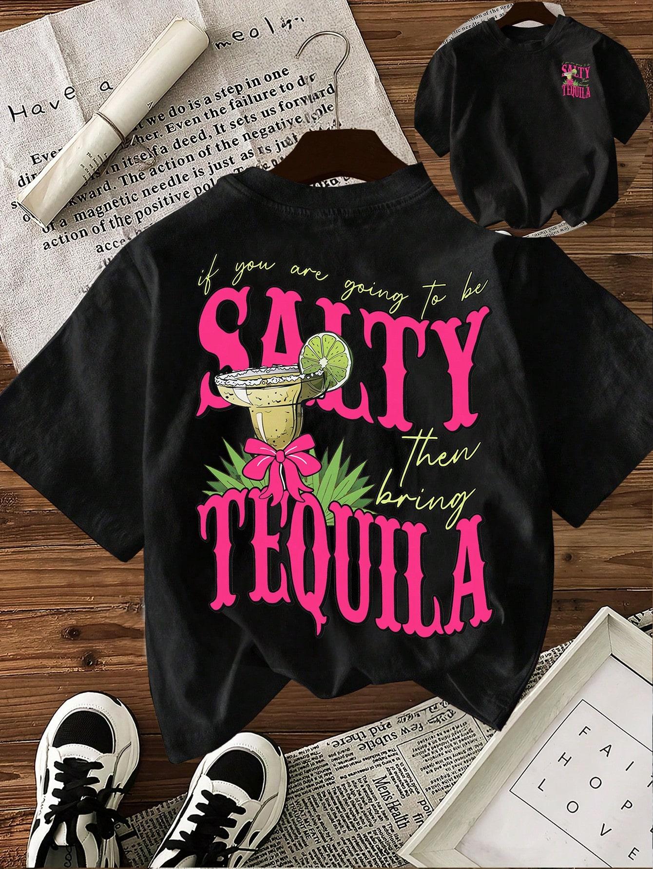 

Salty Tequila Printing T-Shirt Women Cotton Summer Tops Comfortable Soft O-Neck Oversized Short Sleeve Casual Womans Clothes S