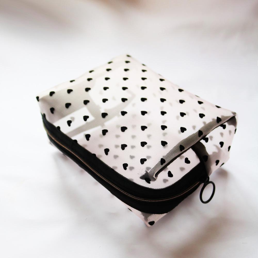 New Travel Black Mesh Cosmetic Bag Zipper Makeup Bag for Women Wash Toiletry Bag Makeup Organizer Portable Storage Pouch