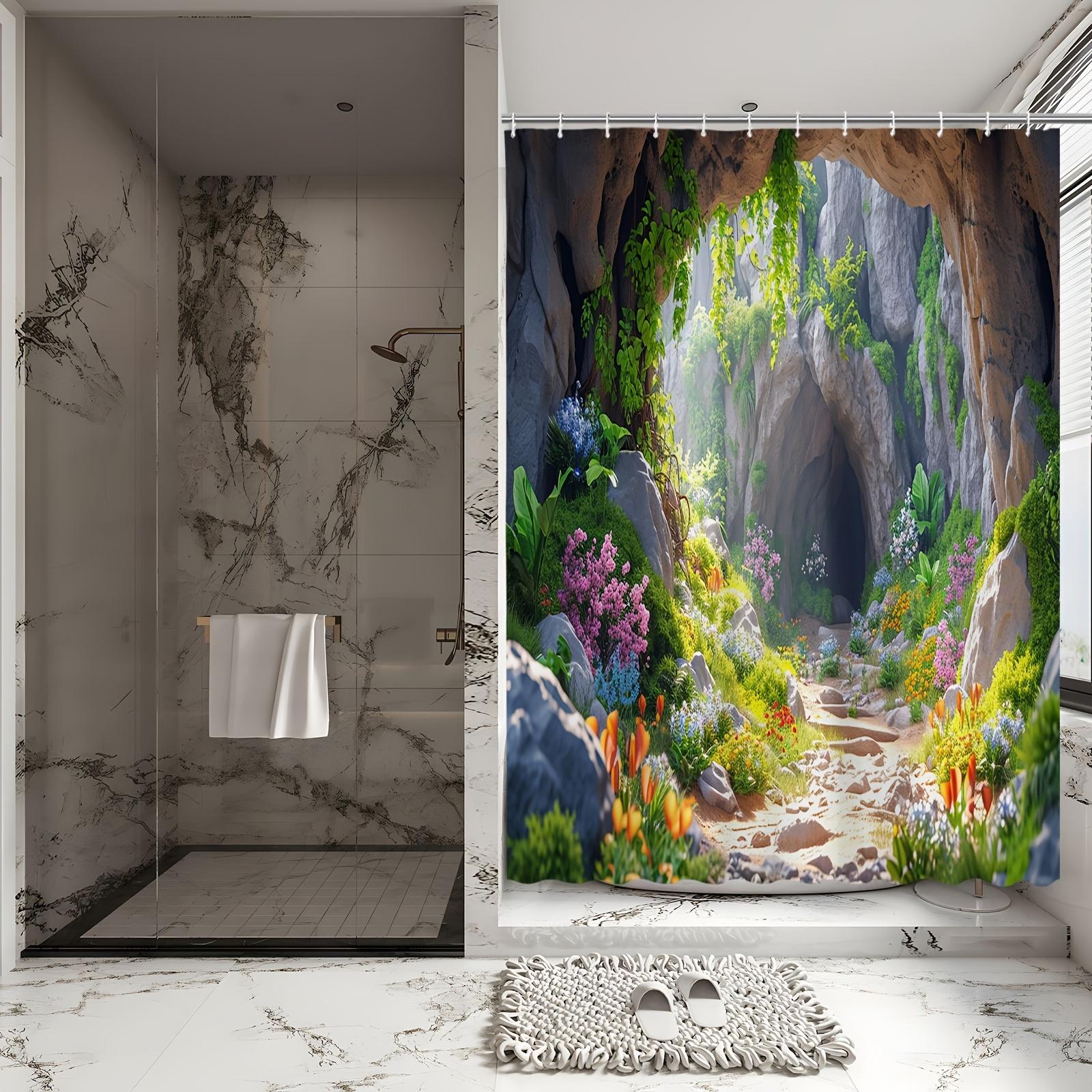 

Mystical Cave Shower Curtain - Enchanted Forest & Floral Path Theme for Bathroom Decor, Adds Nature s Magic and Serenity W90XH180cm