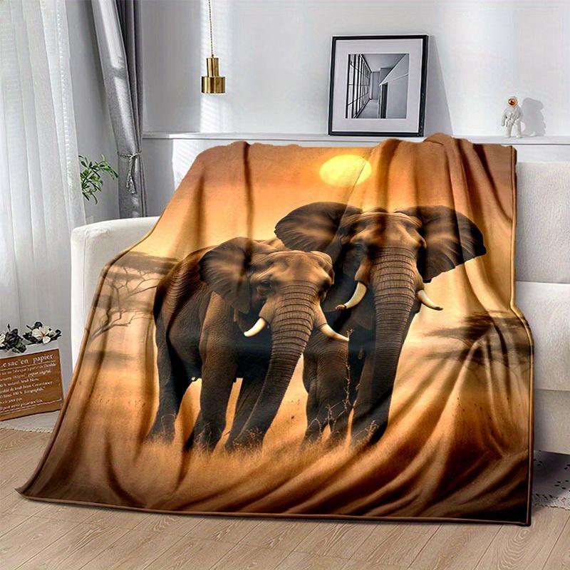 1pc. African Elephant Sunset Scene Blanket - Perfect for Home, Office, Outdoor Use, Gift Idea, Suitable for All Seasonsz041735