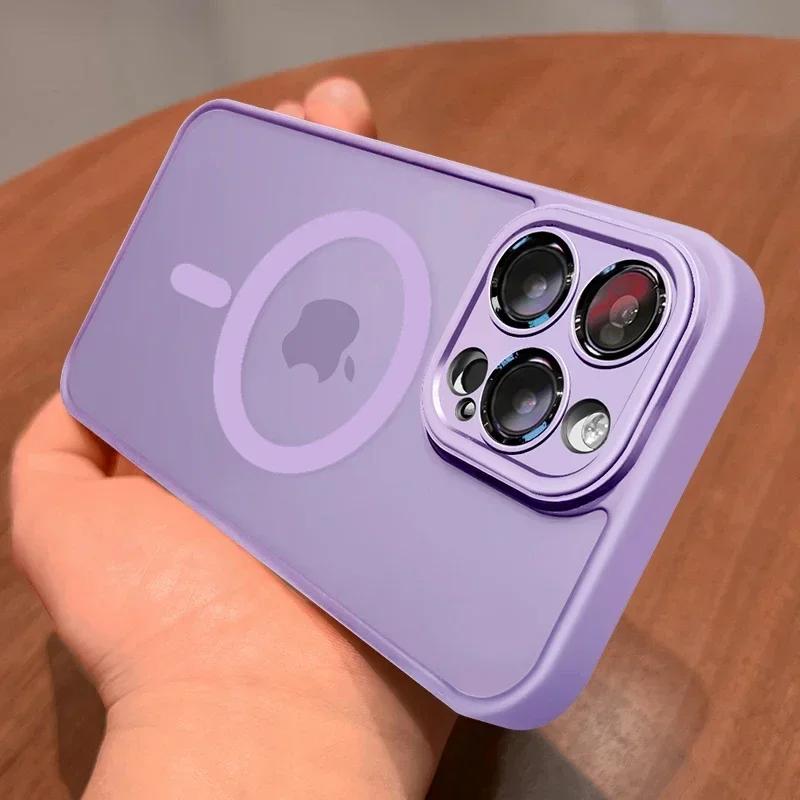 Matte Magnetic Wireless Charge Translucent Case For iPhone 15 14 13 12 Pro Max Plus Magsafe Full Lens Protector Hard Back Cover