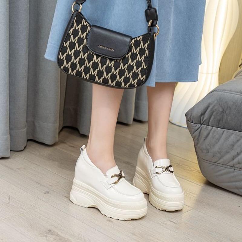 High quality 11CM Patent Genuine Leather Spring Autumn Women Platform Wedge Cushioned Ankle Boots Fashion Pumps High Brand Shoes