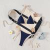 Color Block Triangle Tie Side Sexy Two Piece Bikini Set Elegant For Vacation