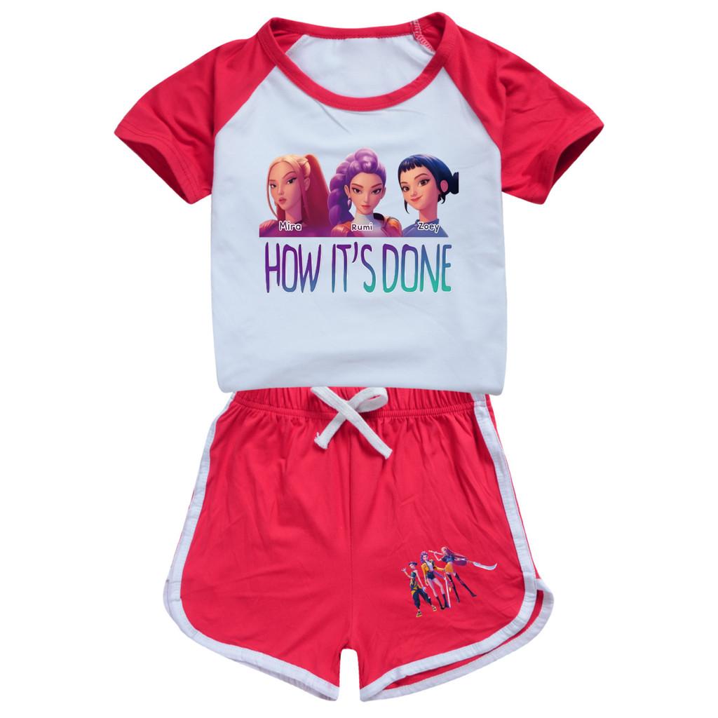 4907 Kids Girls POP Rumi Zoey Mira Print T-shirt Shorts Sport Tracksuit Clothes Set