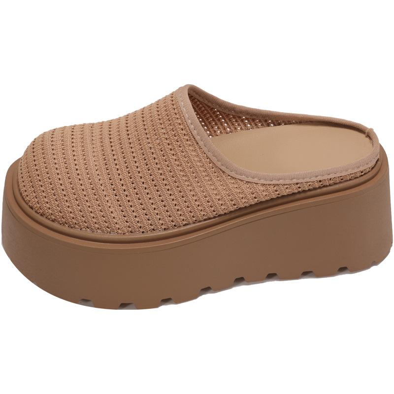 Fashion Women Wedges Slippers 2025 Summer Mesh High Heels Mules Platform Sandals Fashion Dress Outdoor Breathable Heel 7cm Slippers
