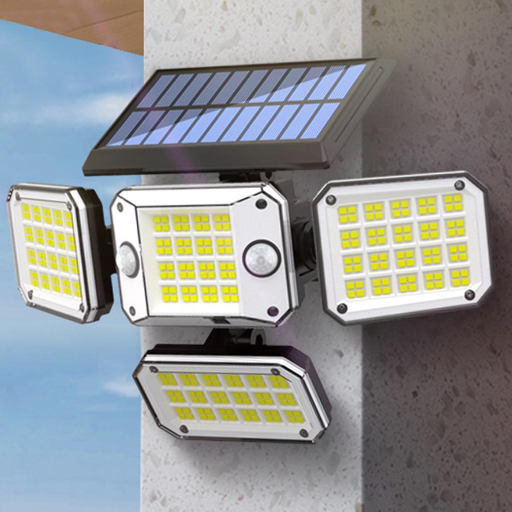 IP65 Waterproof Indoor Solar Lamp Remote Control Solar Lights 306LED 4Heads 270 Degree Wide Angle for Front Door Backyard Garage