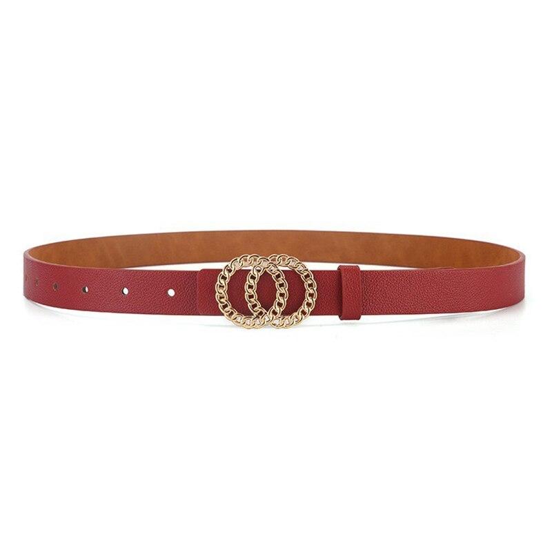 New Women's Belt Fashion Gold Hollow Button Belt Personalized Double Round Button PU Leather Belt Paired with Jeans Lady Belt
