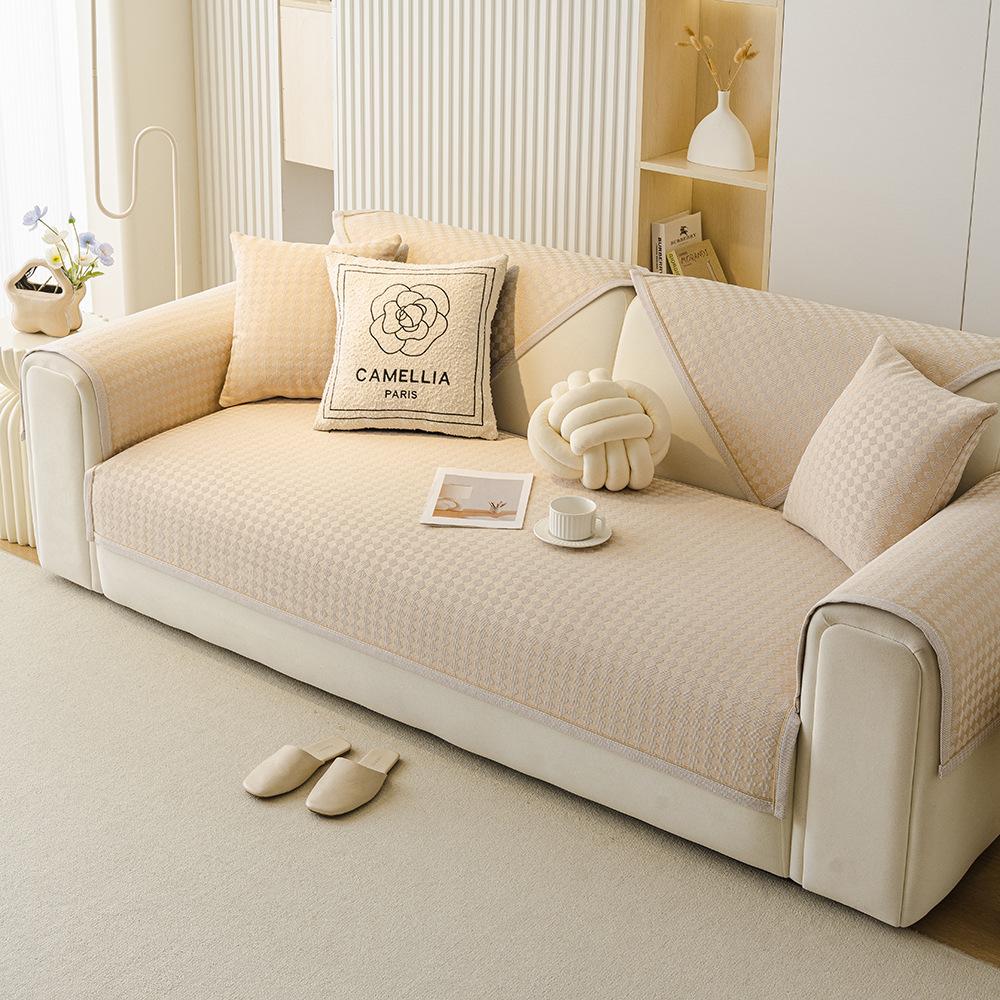 Cream Wind Advanced Straight Row Sofa Cushion  New Four-Season Universal Fixed Non-Slip Backrest Cushion Cover Cloth Towel