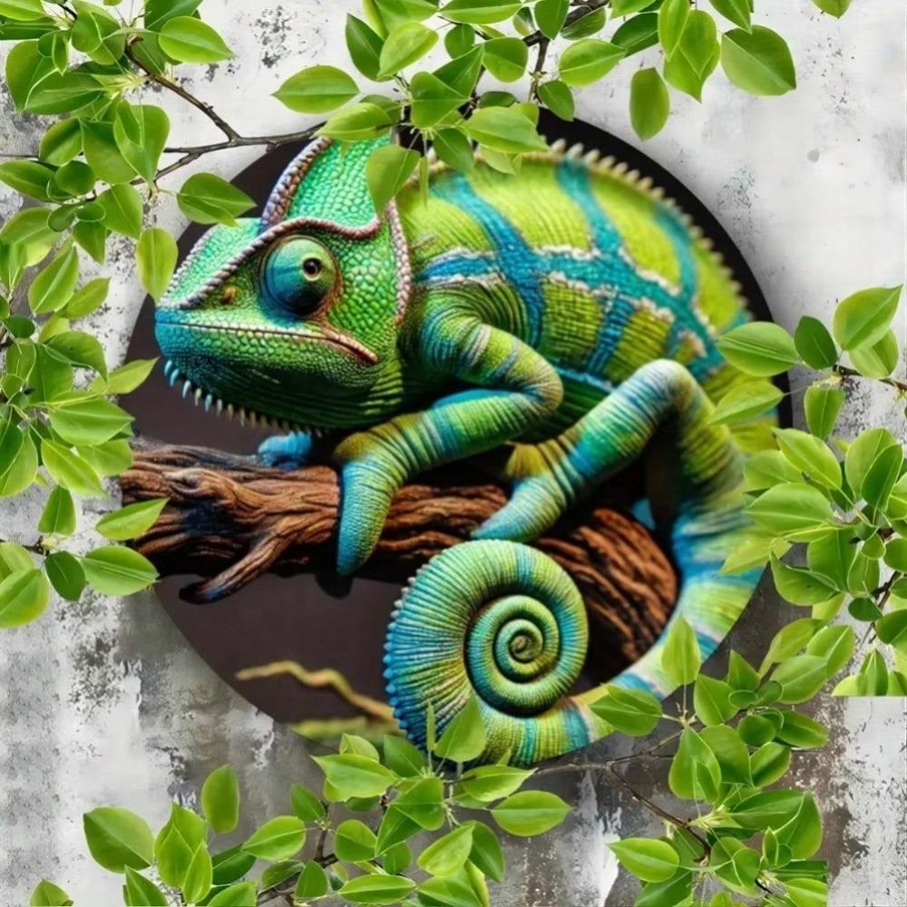 Metal Sign Art 2D Round Chameleon Personalized Wall Decor Gift Office Home Halloween Room Decor Kitchen Bathroom Bedroom Living