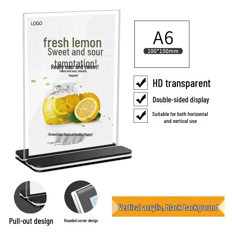 Double-Sided T-Shaped Acrylic Table Card Stand with Strong Magnetic Hold for Menus and Price Lists