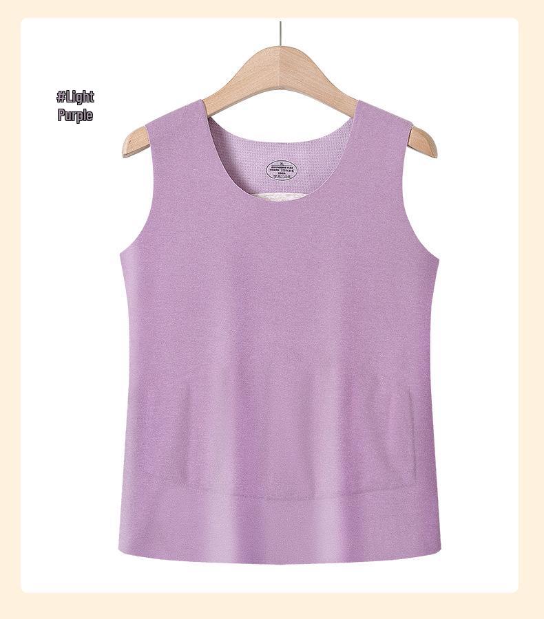 De Róng Women's Seamless Warm Vest - Winter Plus Velvet, Thickened Stomach Protection, Heating Base Layer, Cotton Camisole