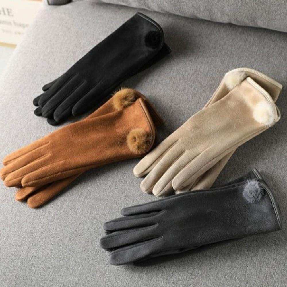 Windproof Winter Women's Gloves Full Finger Cycling Mittens Elegant Suede Gloves Outdoor