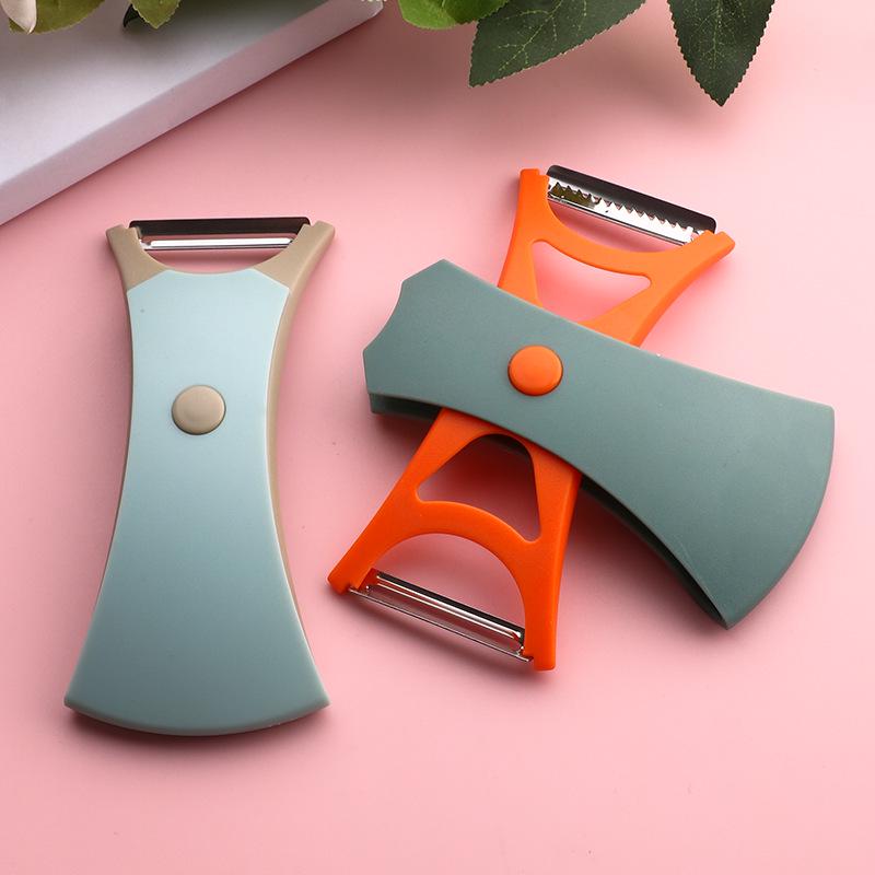 2-in-1 Multifunctional Fruit & Vegetable Peeler with Scalloped Blade and Rotating Storage