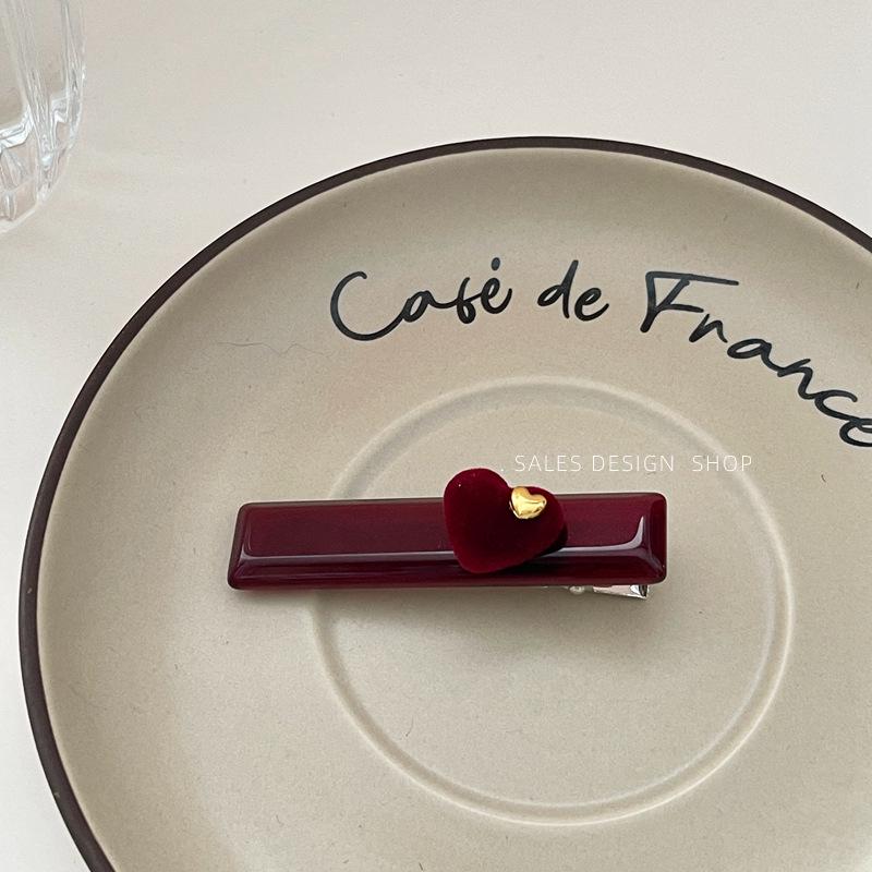 Heart Bow Acetate Flocking Hair Clip - Fresh, Sweet, Fashionable Duckbill Style Accessory