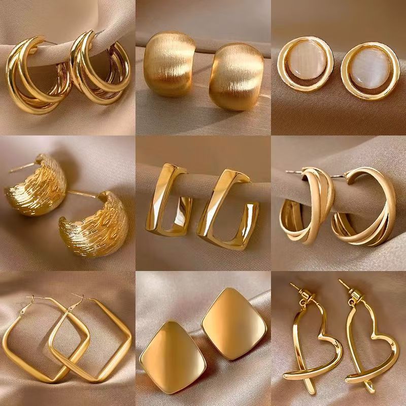 Retro Metal Earrings for Women In Europe and America, Exaggerated Geometric Earrings, Niche Design, Light Luxury, High-end, Temperament Earrings