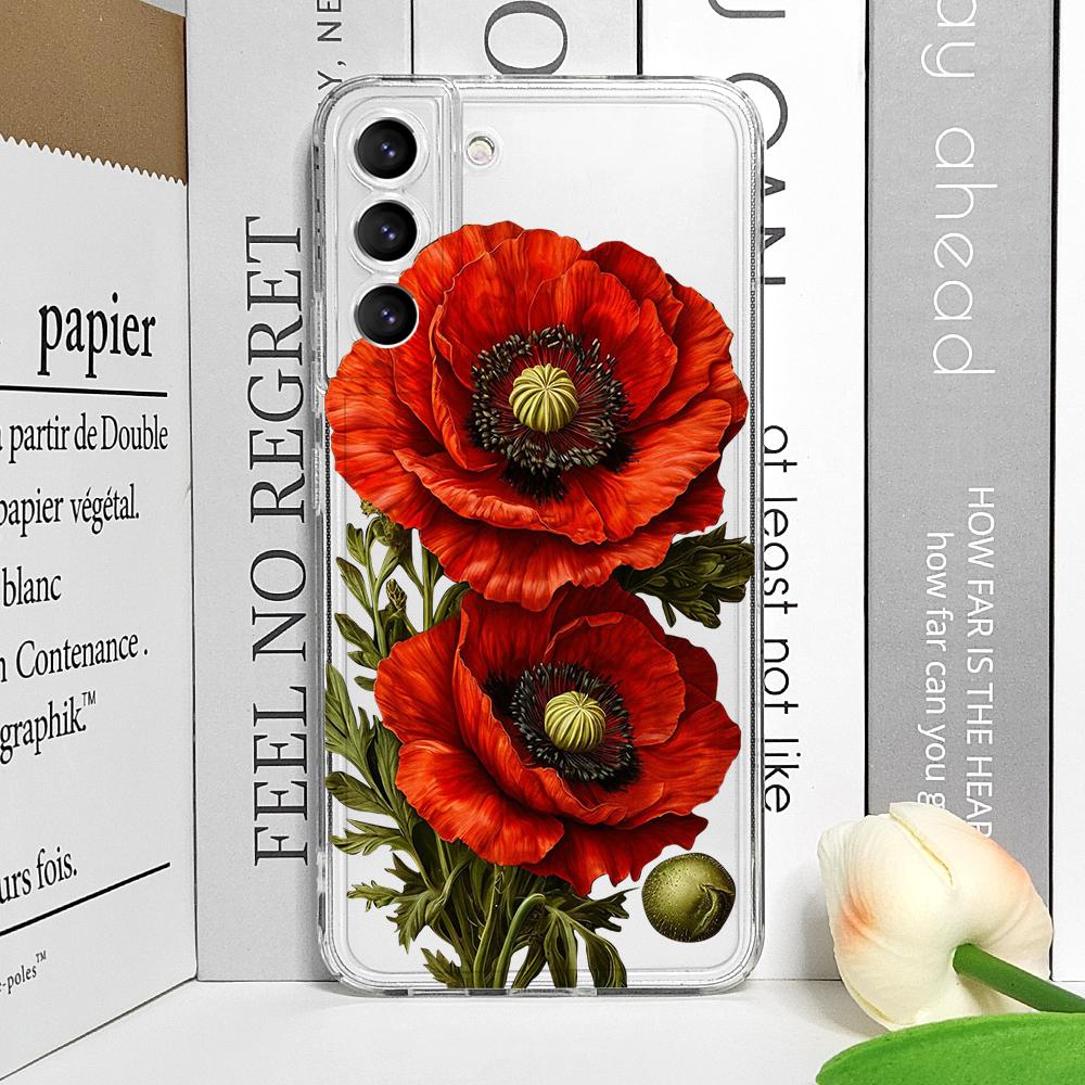 

Poppy Flower Bloom Hot Red Floral Print Clear Phone Case for Samsung Galaxy S26 S25 Ultra S24 S23 S22 Plus S21 FE S20 Soft Cover Galaxy S23+