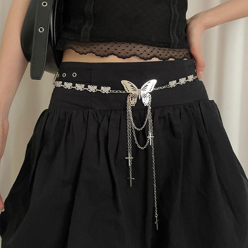 Fringed Butterfly Waist Chain Lustrous Metallic 2000s Belly Chain Belt for Female Fashion Waist Decors Women Body Jewelry