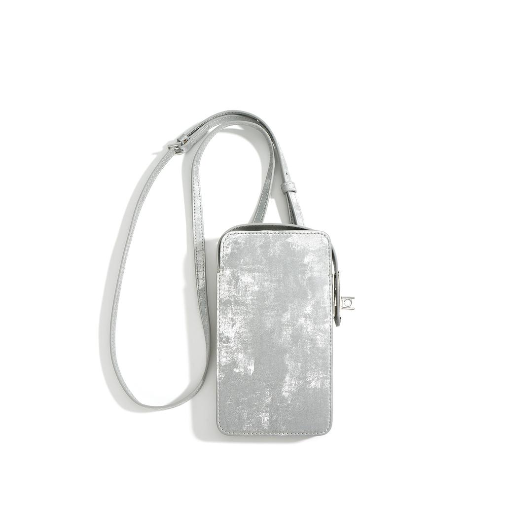 Cowhide Mobile Phone Bag, Simple Texture Mobile Phone Messenger Bag, Genuine Leather Mini Square Bag