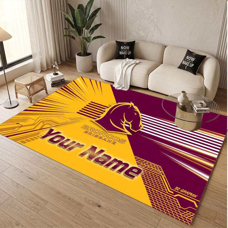 Benutzerdefinierter Teppich Brisbane Broncos Muster Druck Name Text Weicher Rutschfester Boden Teppich für Zuhause Innen Dekoration