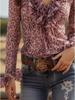 Rosa Leopardendruck Chiffon V-Ausschnitt Rüschen Langarmshirt