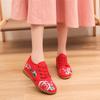 Woman Increased Internal Embroidered Cloth Shoes Ethnic Style Spring Autumn New Round Toe Lace Up Wedges Casual Nude Shoes