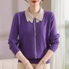 Mom autumn knitted sweater bottom lapel new top medium and old women's sweater outer t-shirt women
