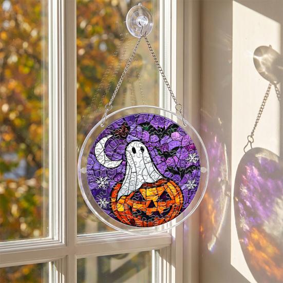 Xiaobudian Halloween Acrylic Puzzle Suncatcher Window Hanging,7.87 Inch Sun Catcher Decoration Ornament, Ideal for Gifting and Home Decor