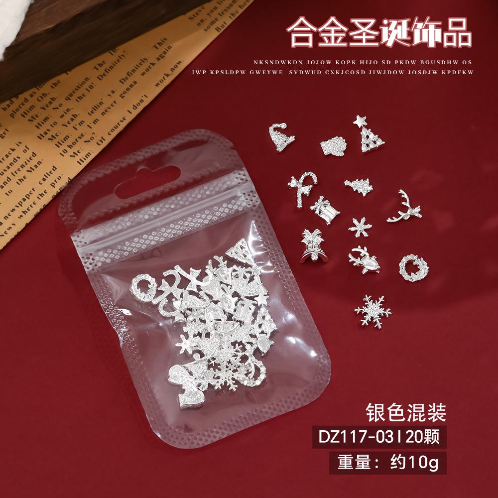 12 Grid Christmas Series Nail Jewelry Mixed Alloy Snowflake Deer Santa Claus Wreath Decoration