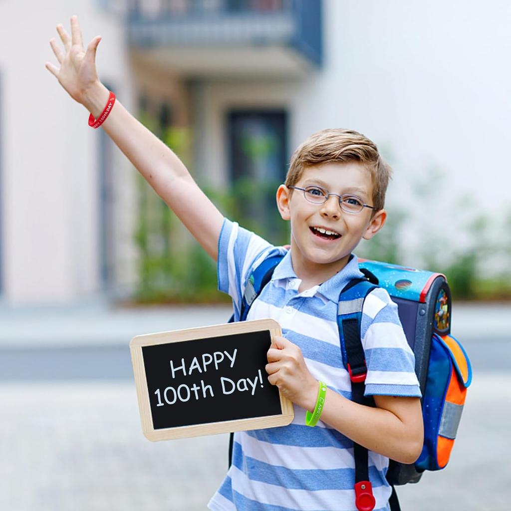 36PCS Happy 100th Day Bracelets Colorful Silicone Wristbands Cute 100th Day of School Gifts Rubber Bracelets for School Classroom Party Favors Supply