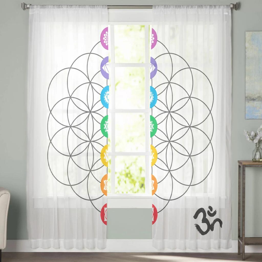 Circle Flower Geometry Lotus Sheer Curtains for Bedroom Living Room Voile Window Curtains Tulle Curtains for Kids Room