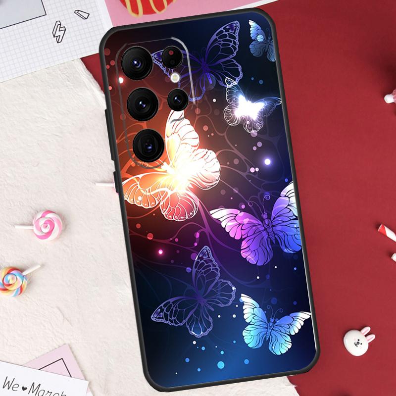 Black Beautiful Butterfly Case For Samsung Galaxy S26 Ultra S23 S22 S21 S20 S24 S25 Ultra S10 Plus S25 FE Cover Shell