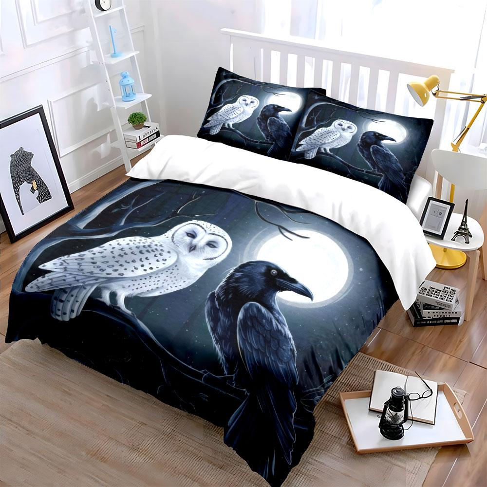 Moonlit Forest Bird Art Set Soft Comfortable Duvet Cover Bedding Set Included 1*Duvet Cover & 2*Pillowcases, Gift