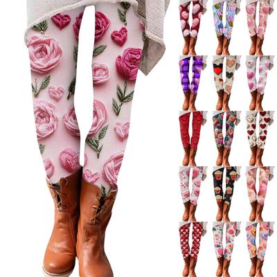Damenhose zum Valentinstag, 3D-bedruckte, weiche Stretch-Leggings, lässige Pyjamahose für Zuhause