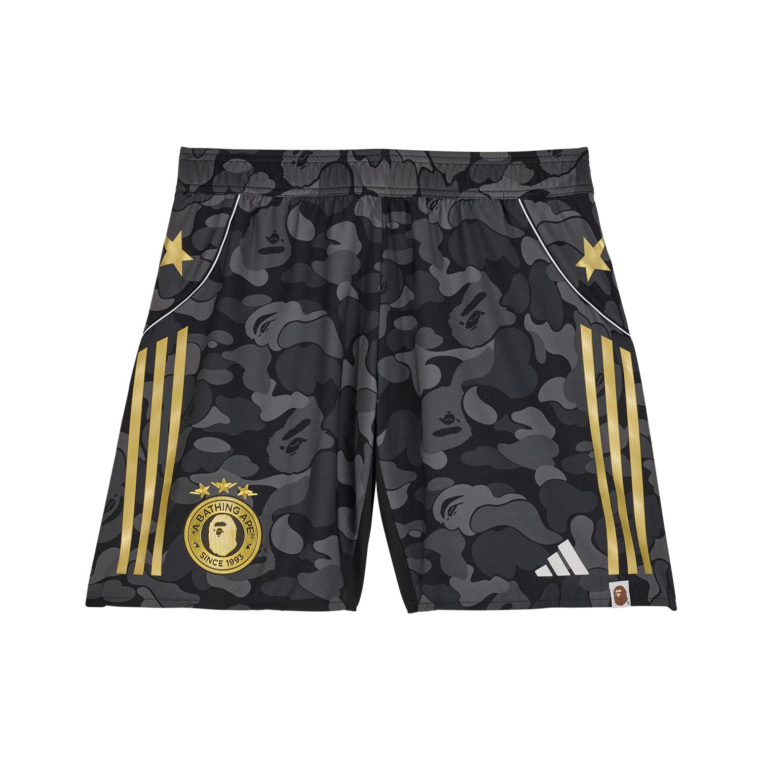 

Adidas X A Bathing Ape Коллаборация FW25 Лого FB Буквы Три Полоски Спортивные Шорты Унисекс Шорты KB2204 XS