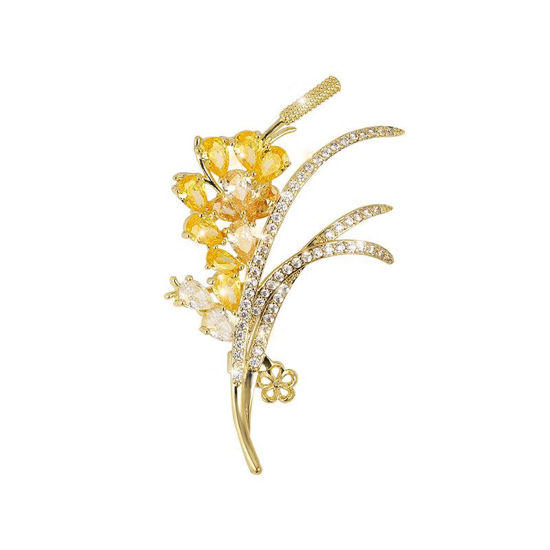 Bo Xin Yun Luxury Korean Zircon Pearl Wheat Ear Floral Agate Brooch Pin Accessories